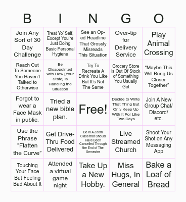 Quarantine Bingo Card