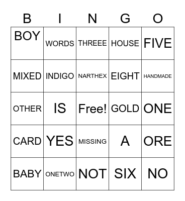 Church Bingo Card