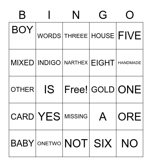 Church Bingo Card