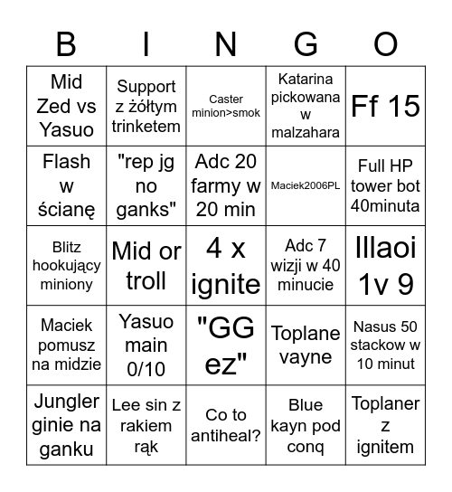 Srebrne Bingo Card