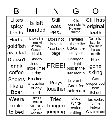 Couples Bingo Card