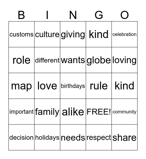 Families Are Important  Bingo Card