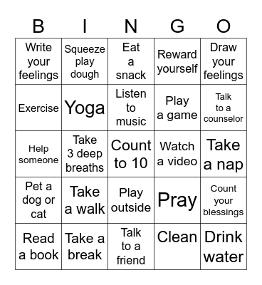 Coping Skills Bingo Card