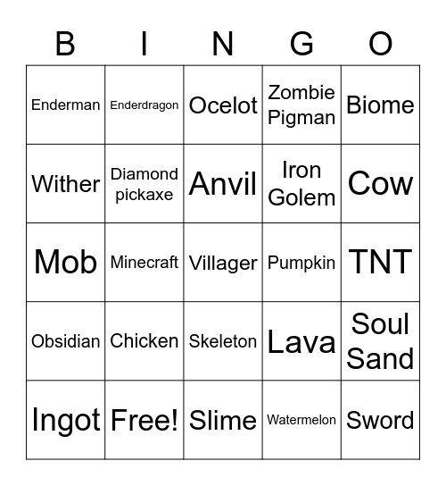 Mikey's Minecraft Bingo! Bingo Card