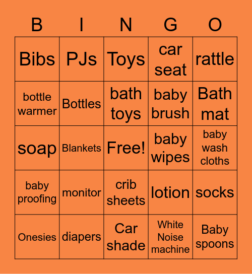 Baby Shower Bingo Card