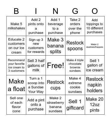 ICE CREAM BINGO Card