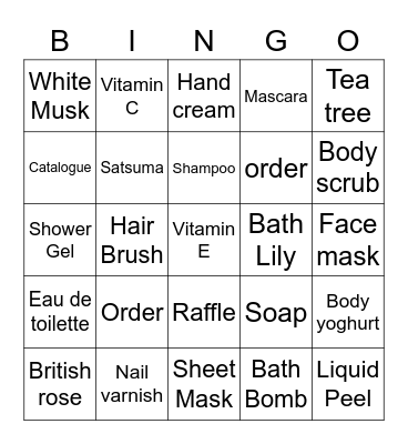 Body Shop Bingo Card