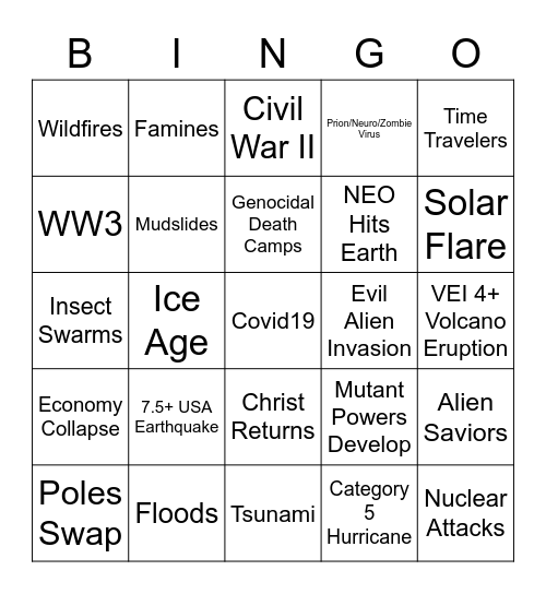 2020 Apocalypse Bingo Card