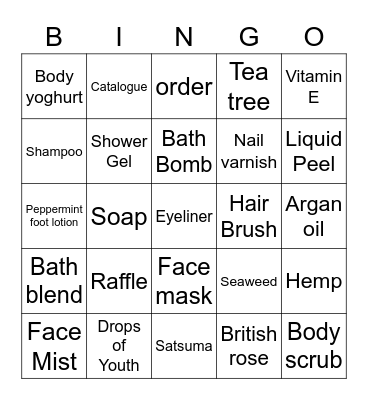 Body Shop Bingo Card