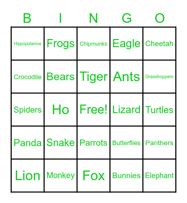 ANIMAL BINGO Card