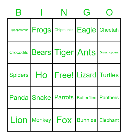 ANIMAL BINGO Card