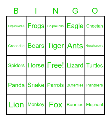 ANIMAL BINGO Card