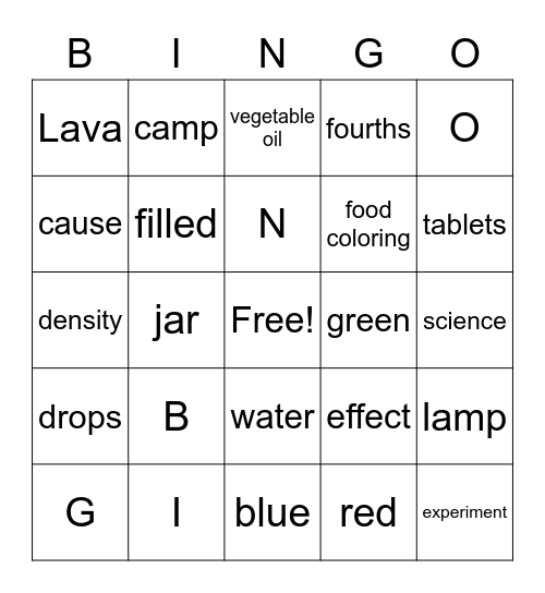 Lava Lamp BINGO Card