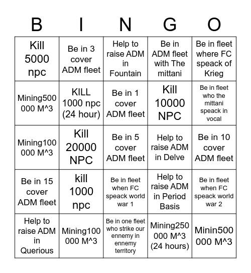 Trenches Bingo (1 pap=1 fleet) Bingo Card