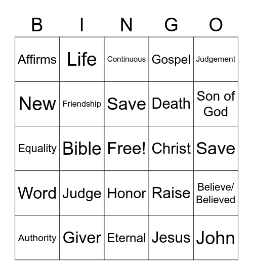 Jesus' Authority and Equality with the Father Bingo Card