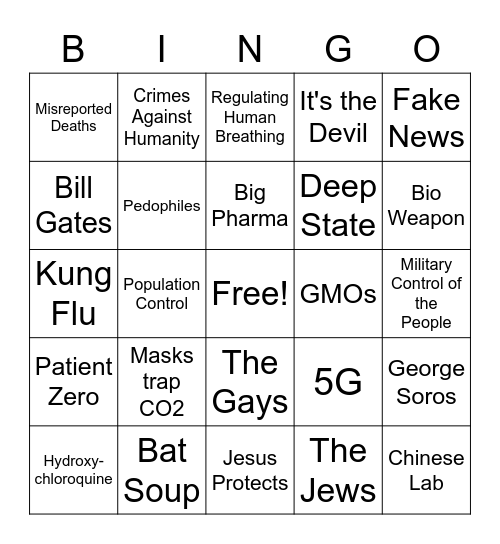 COVID-19 Conspiracy Bingo Card