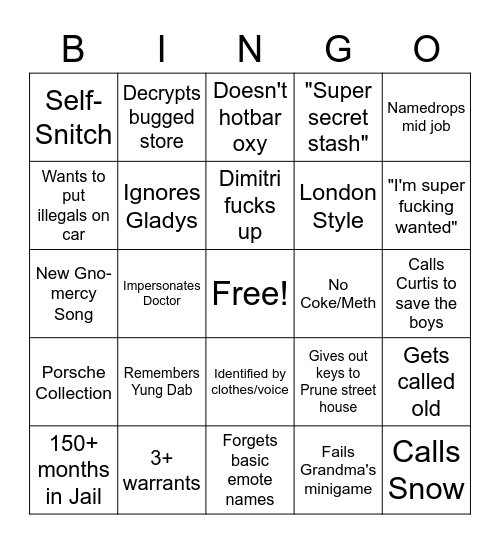 Eugene Bingo Card