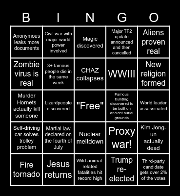 Apocalypse Bingo Card