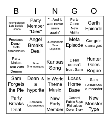 Supernatural Bingo Card