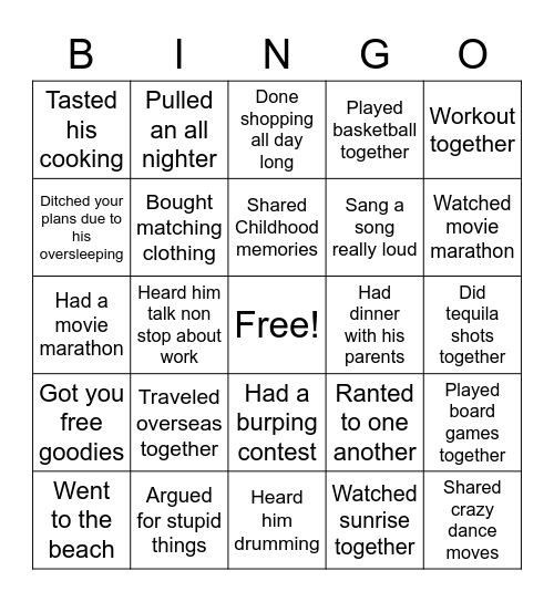 Nikhil's B'day Bingo Card