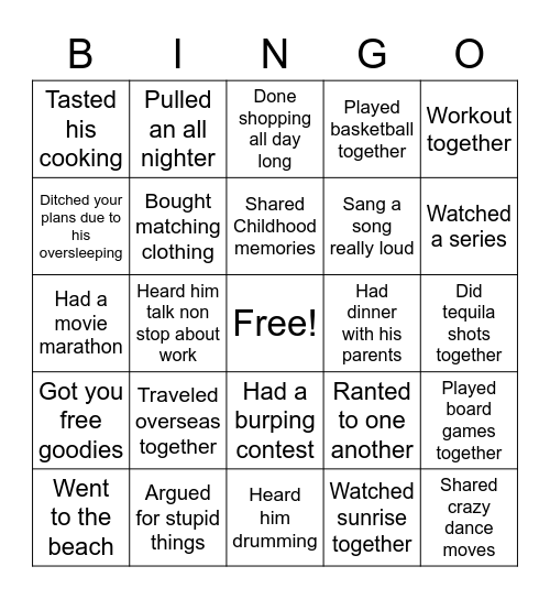 Nikhil's B'day Bingo Card