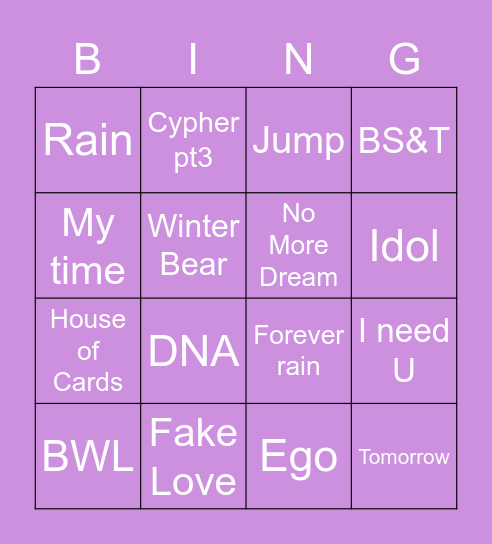 BTS BINGO Card