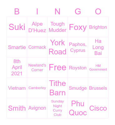 Rachel's Virtual Hen Bingo Card