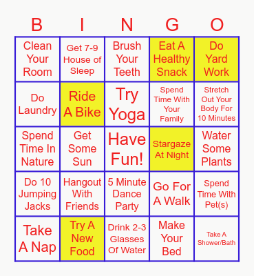 Self-Care Summer Bingo- July Physical Care Bingo Card