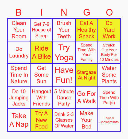 Self-Care Summer Bingo- July Physical Care Bingo Card