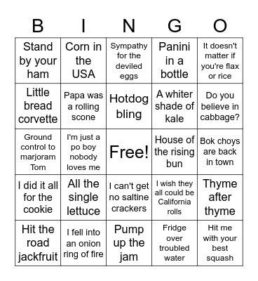 Food Pun Bingo Card