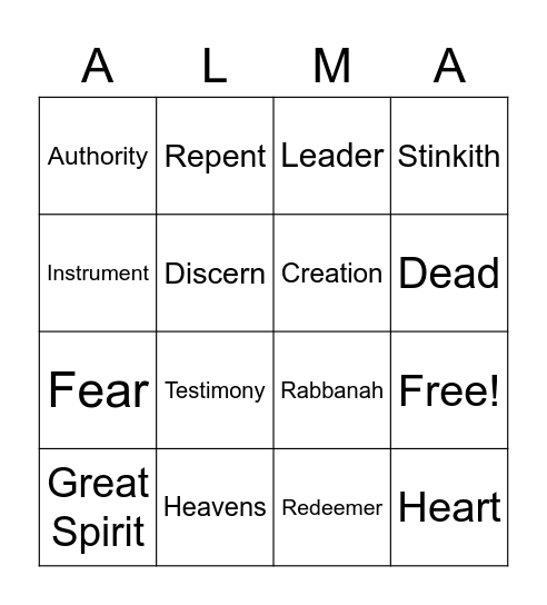 Alma 17 - 22 Bingo Card