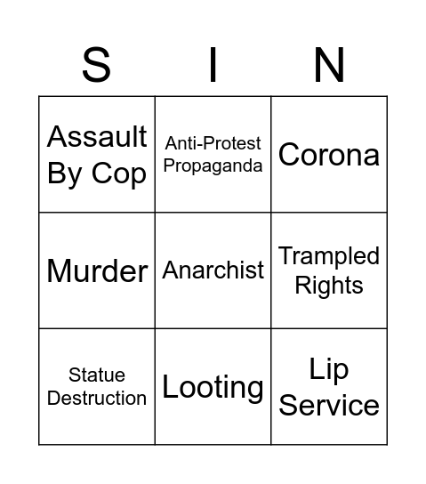 CIVIL UNREST BONUS Bingo Card