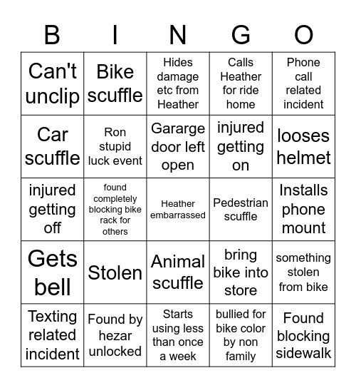 Ron Bike Bingo Card