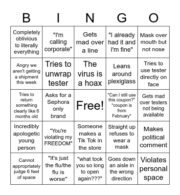 Ulta Coronavirus Bingo Card