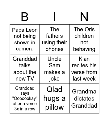 Granddad Time Bingo Card