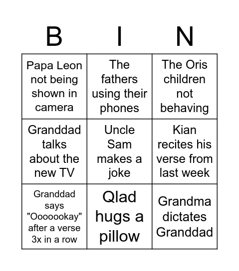 Granddad Time Bingo Card