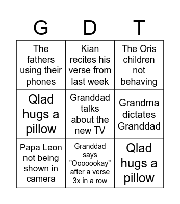 Granddad Time Bingo Card