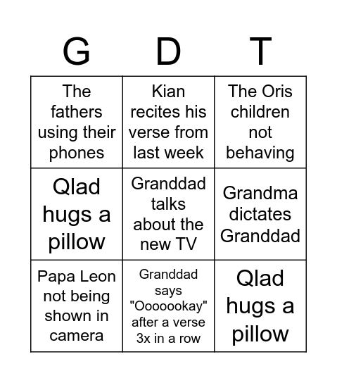 Granddad Time Bingo Card