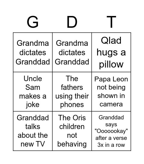 Granddad Time Bingo Card