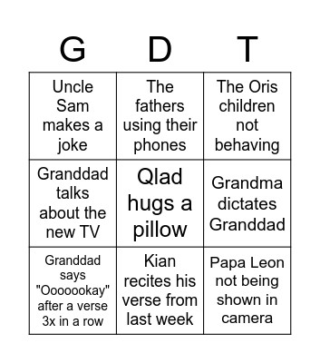 Granddad Time Bingo Card