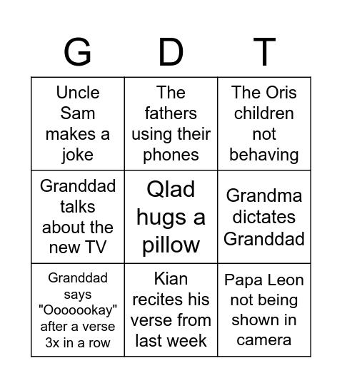 Granddad Time Bingo Card