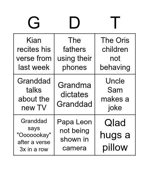 Granddad Time Bingo Card