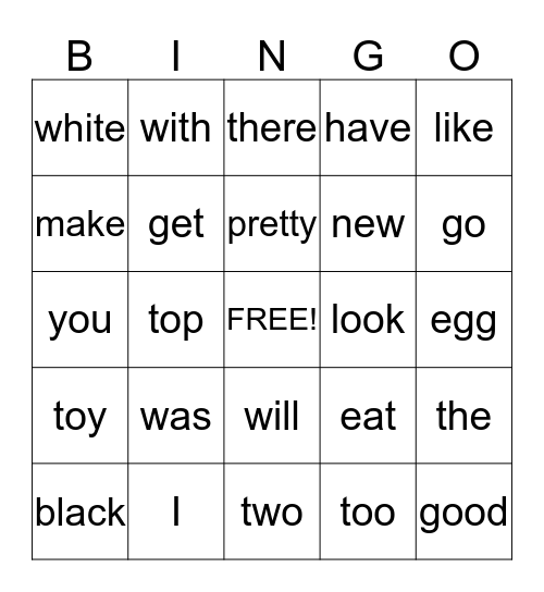 2nd Grade Sight words Bingo Card