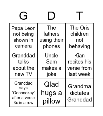 Granddad Time Bingo Card