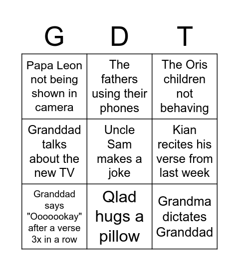 Granddad Time Bingo Card