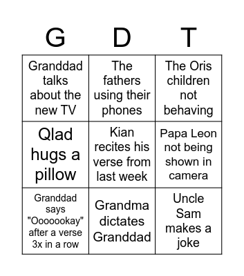 Granddad Time Bingo Card