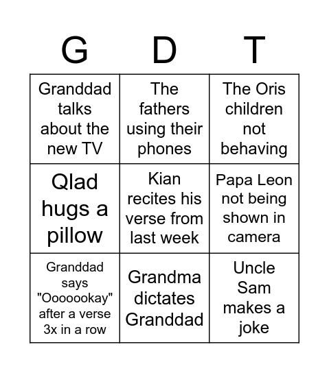 Granddad Time Bingo Card