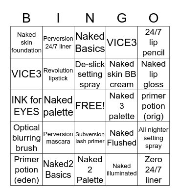 URBAN DECAY Bingo Card