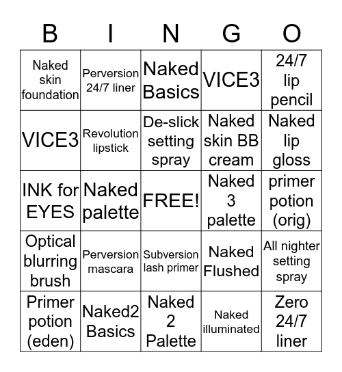 URBAN DECAY Bingo Card