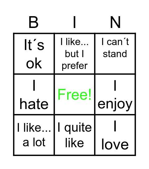 LIKES AND DISLIKES Bingo Card